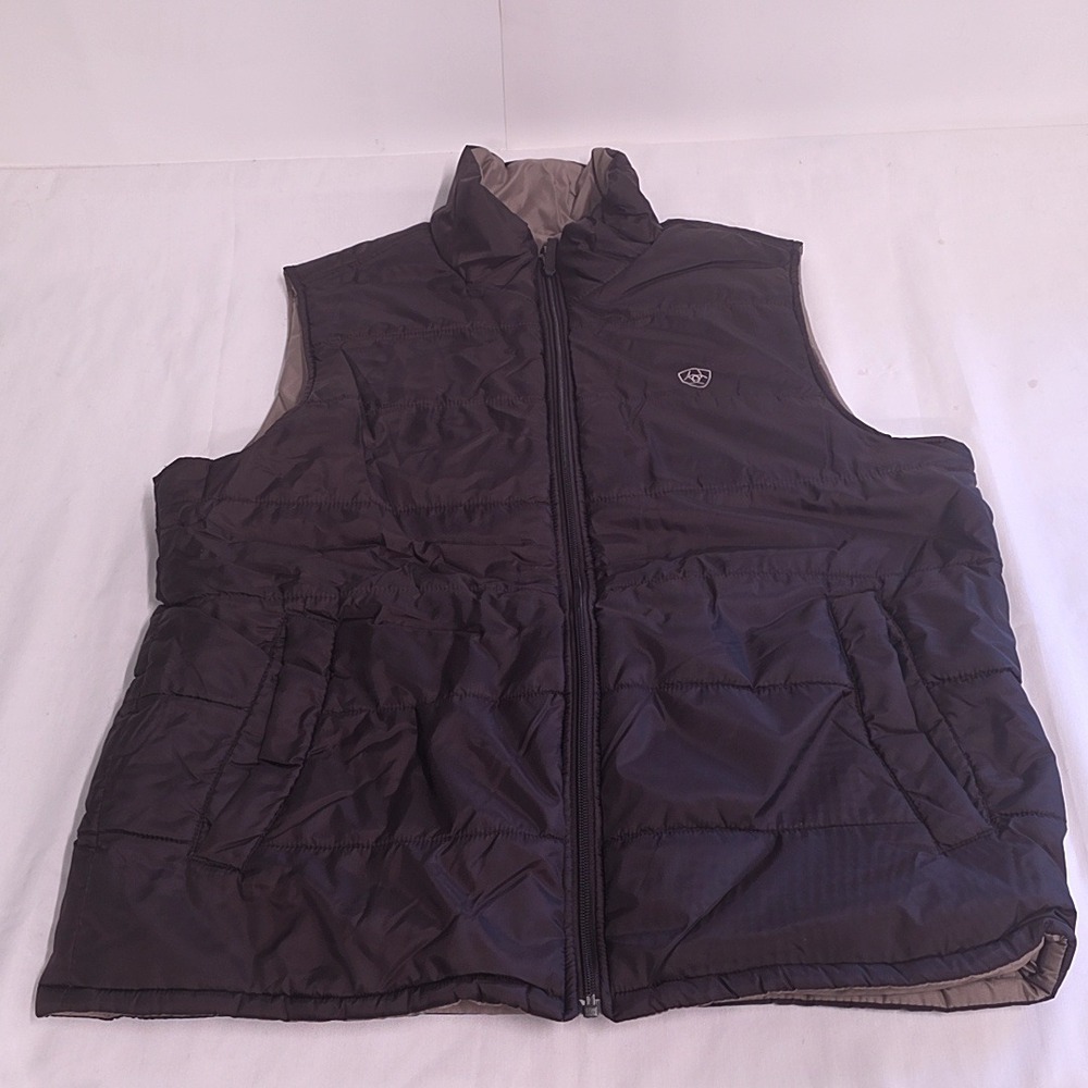 Ariat Puffer Vest Mens Large Brown Tan Reversible Quilted Full Zip Western